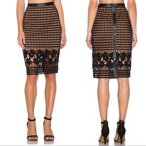 GREYLIN Oscar Grid Lace Pencil Skirt in Black